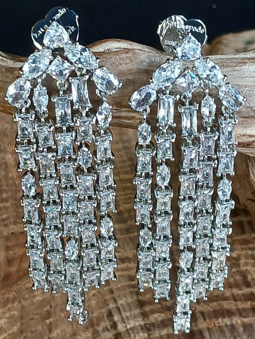 Kate Spade New York Showtime  Silvertone CZ Fringe Statement Earrings